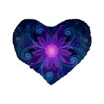 Blown Glass Flower of an ElectricBlue Fractal Iris Standard 16  Premium Flano Heart Shape Cushions Back