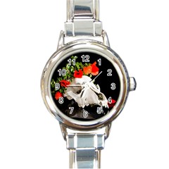 Animal Skull With A Wreath Of Wild Flower Round Italian Charm Watch by igorsin