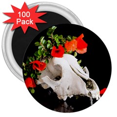 Animal Skull With A Wreath Of Wild Flower 3  Magnets (100 Pack) by igorsin