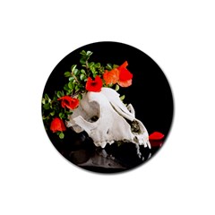 Animal Skull With A Wreath Of Wild Flower Rubber Coaster (round)  by igorsin