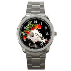 Animal Skull With A Wreath Of Wild Flower Sport Metal Watch by igorsin