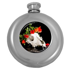 Animal Skull With A Wreath Of Wild Flower Round Hip Flask (5 Oz) by igorsin