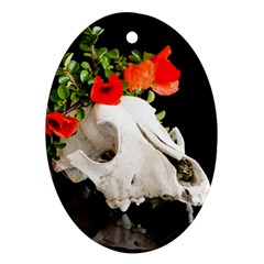 Animal Skull With A Wreath Of Wild Flower Oval Ornament (two Sides)