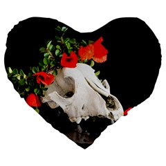 Animal Skull With A Wreath Of Wild Flower Large 19  Premium Flano Heart Shape Cushions