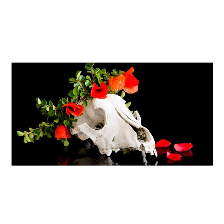 Animal skull with a wreath of wild flower Satin Shawl