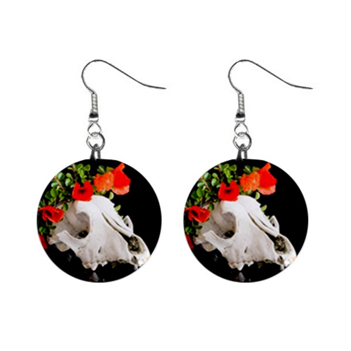 Animal skull with a wreath of wild flower 1  Button Earrings