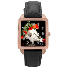 Animal Skull With A Wreath Of Wild Flower Rose Gold Leather Watch  by igorsin