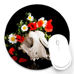 Animal Skull With A Wreath Of Wild Flower Round Mousepads by igorsin