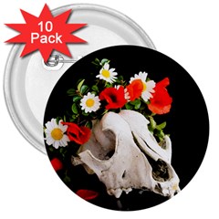 Animal Skull With A Wreath Of Wild Flower 3  Buttons (10 Pack)  by igorsin