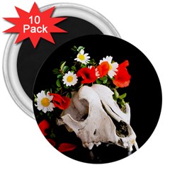 Animal Skull With A Wreath Of Wild Flower 3  Magnets (10 Pack)  by igorsin