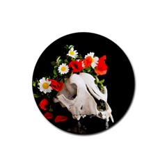 Animal Skull With A Wreath Of Wild Flower Rubber Coaster (round)  by igorsin