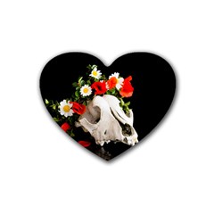 Animal Skull With A Wreath Of Wild Flower Rubber Coaster (heart)  by igorsin