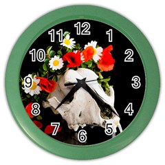 Animal Skull With A Wreath Of Wild Flower Color Wall Clocks by igorsin