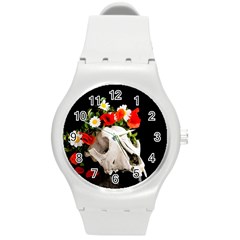 Animal Skull With A Wreath Of Wild Flower Round Plastic Sport Watch (m) by igorsin