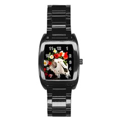 Animal Skull With A Wreath Of Wild Flower Stainless Steel Barrel Watch by igorsin