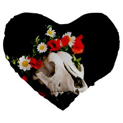 Animal Skull With A Wreath Of Wild Flower Large 19  Premium Flano Heart Shape Cushions by igorsin