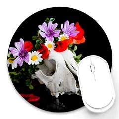 Animal Skull With A Wreath Of Wild Flower Round Mousepads by igorsin