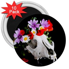 Animal Skull With A Wreath Of Wild Flower 3  Magnets (10 Pack)  by igorsin