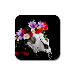 Animal Skull With A Wreath Of Wild Flower Rubber Coaster (square)  by igorsin