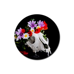 Animal Skull With A Wreath Of Wild Flower Rubber Coaster (round)  by igorsin