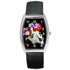 Animal Skull With A Wreath Of Wild Flower Barrel Style Metal Watch by igorsin