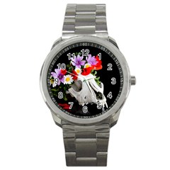 Animal Skull With A Wreath Of Wild Flower Sport Metal Watch by igorsin