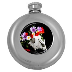 Animal Skull With A Wreath Of Wild Flower Round Hip Flask (5 Oz) by igorsin