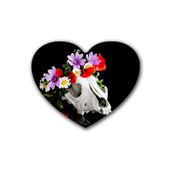 Animal Skull With A Wreath Of Wild Flower Rubber Coaster (heart)  by igorsin