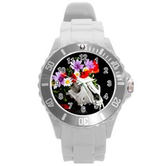 Animal Skull With A Wreath Of Wild Flower Round Plastic Sport Watch (l) by igorsin