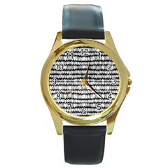 Abstract Wavy Black And White Pattern Round Gold Metal Watch