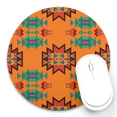 Misc Shapes On An Orange Background                                    Round Mousepad by LalyLauraFLM