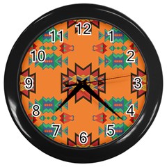 Misc Shapes On An Orange Background                                    Wall Clock (black) by LalyLauraFLM