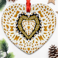 Hearts In A Field Of Fantasy Flowers In Bloom Ornament (Heart)