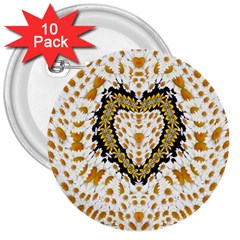 Hearts In A Field Of Fantasy Flowers In Bloom 3  Buttons (10 pack) 