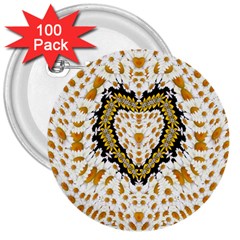 Hearts In A Field Of Fantasy Flowers In Bloom 3  Buttons (100 pack) 