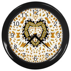 Hearts In A Field Of Fantasy Flowers In Bloom Wall Clocks (Black)