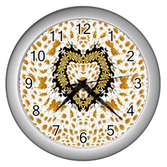 Hearts In A Field Of Fantasy Flowers In Bloom Wall Clocks (Silver) 