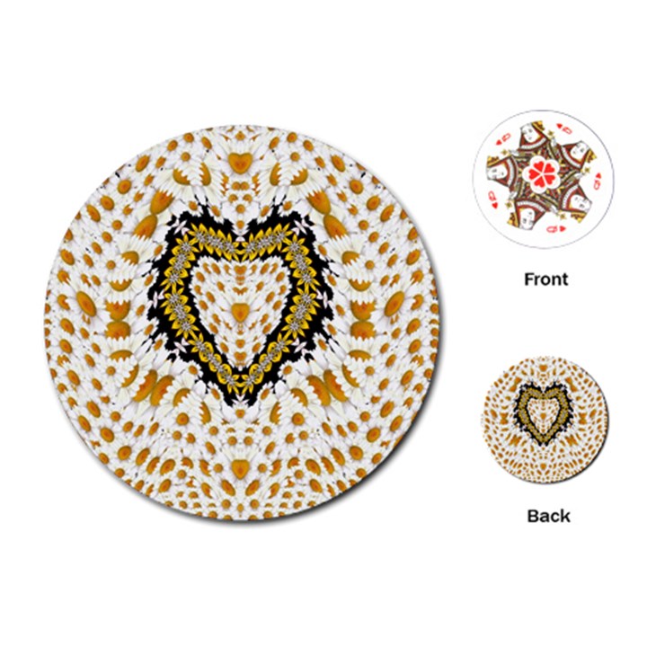 Hearts In A Field Of Fantasy Flowers In Bloom Playing Cards (Round) 