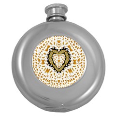 Hearts In A Field Of Fantasy Flowers In Bloom Round Hip Flask (5 oz)