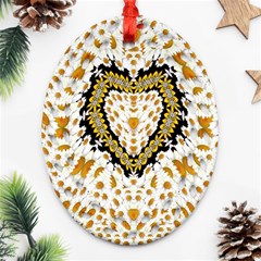 Hearts In A Field Of Fantasy Flowers In Bloom Ornament (Oval Filigree)