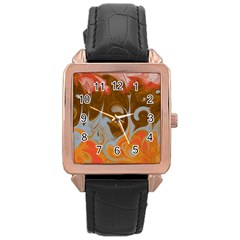 Fire And Water Rose Gold Leather Watch  by digitaldivadesigns