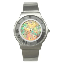 Pink Pastel Abstract Stainless Steel Watch by digitaldivadesigns