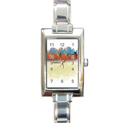 Colorful Tree Landscape In Orange And Blue Rectangle Italian Charm Watch by digitaldivadesigns