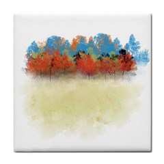 Colorful Tree Landscape In Orange And Blue Tile Coasters by digitaldivadesigns