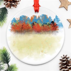 Colorful Tree Landscape In Orange And Blue Ornament (round) by digitaldivadesigns