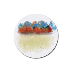 Colorful Tree Landscape In Orange And Blue Rubber Coaster (round)  by digitaldivadesigns