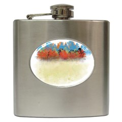 Colorful Tree Landscape In Orange And Blue Hip Flask (6 Oz) by digitaldivadesigns