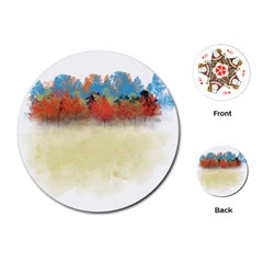 Colorful Tree Landscape In Orange And Blue Playing Cards (round)  by digitaldivadesigns