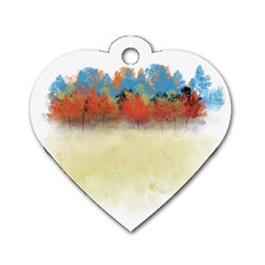 Colorful Tree Landscape In Orange And Blue Dog Tag Heart (one Side) by digitaldivadesigns