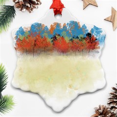 Colorful Tree Landscape In Orange And Blue Snowflake Ornament (two Sides) by digitaldivadesigns